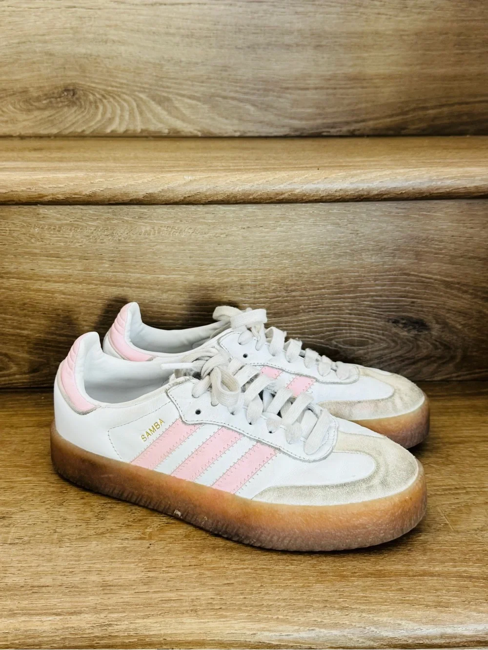 adidas Kids White and Pink Samba Sneakers